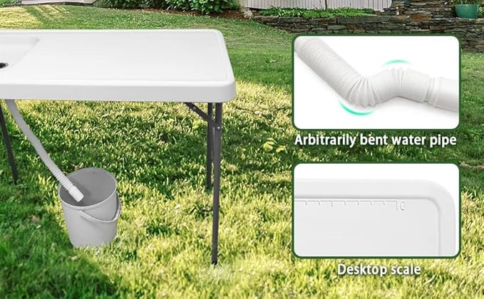 Fish Cleaning Table with Sink and Faucet, Folding Camping Sink Table for Dock Beach Patio Picnic