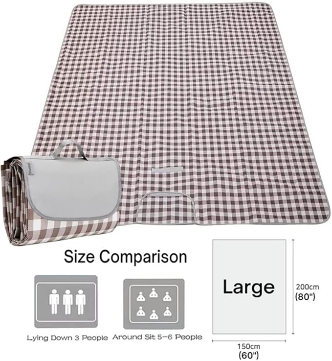 RUIBOLU Extra Large Picnic Blanket Beach Blankets, 80''x60'' Picnic Mat Waterproof Sand Proof Foldable Portable for Outdoor Camping Hiking Travel Grass Park Music Festival Lawn Mats (Brown)