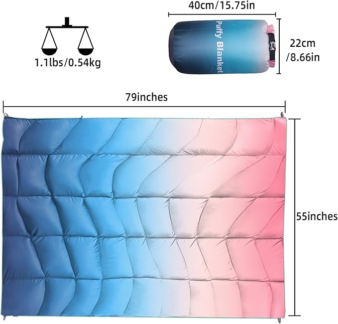 Outdoor Puffy Camping Blanket, Lightweight Down Alternative Puffy Printed Camping Large Ultra Warm Hammock Top Quilt Waterproof Blanket for Traveling Picnic Beach Party Cold Weather (Arizona Fade)
