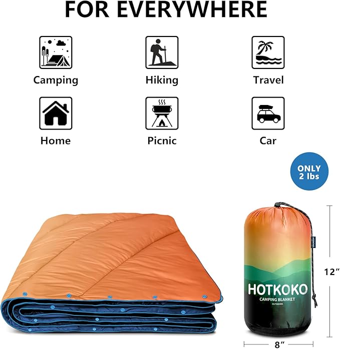 Camping Blanket,Lightweight Down Alternative Puffy Blanket Packable Outdoor Blanket for Camping,Traveling, Stadium, Hiking, Picnics