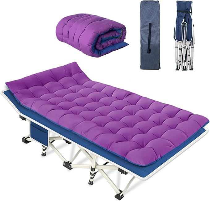 Camping Cot with Comfortable Mattress Cots for Camping with Pad Heavy Duty Camping Bed Sleeping Cot with Carry Bag Folding Cots for Adults Home Office Nap Vocation Outdoor Indoor Easy to Set Up