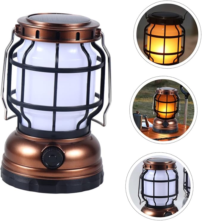 UPKOCH Solar-Powered Camping Lanterns USB Rechargeable Led Tent Lamp Multi-Function Retro Style Camping Lamp for Outdoor Hiking Emergency