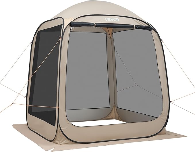 Screen House Tent VEVOR 6x6FT Pop-Up Screen Tent for 4–6 Person, Portable Screen Room Gazebo with Netting, Carry Bag & Ground Stakes, Instant Screen Canopy for Patio Backyard Garden Camping