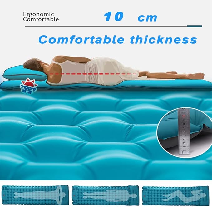 Lightweight Inflatable Camping Mattress, Extra Thickness 3.9 Inch, Inflating Sleeping Pad for Camping, Hiking, Traveling, GrassGreen