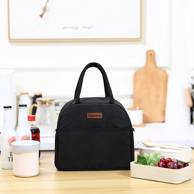 Insulated Lunch Bag for Women Men, Lunch Containers Reusable High Capacity Lunch Tote Bags for Work Picnic (Black)