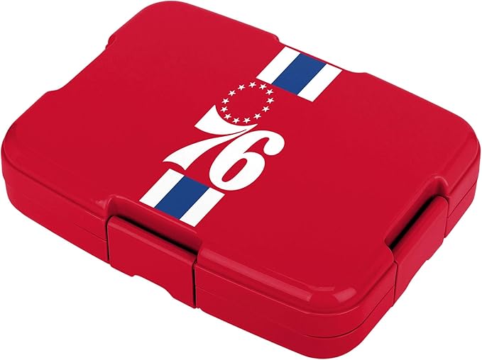 FOCO NBA Unisex-Adult Officially Licensed Team Color Stripe Primary Logo Basketball Leak Proof 5 Compartment Bento Lunch Box - Philadelphia 76ers