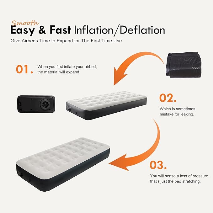 DIMAR GARDEN Twin Size Air Mattress with Built-in Pump, Inflatable Flocked AirBed Blow Up Mattress
