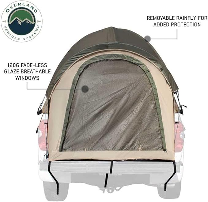 Overland Vehicle Systems LD TACT Truck Bed Tents - Tan Body & Green Rainfly