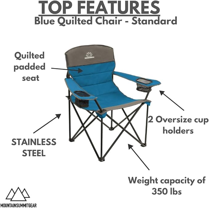 MOUNTAIN SUMMIT GEAR Quilted Standard Camping Chair with Padded Seat and Back for Camping/Hiking/Backpacking Made by Caddis Sports (Standard Chair (Blue))