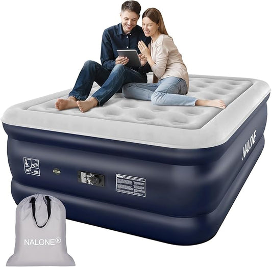 nalone Air Mattress Full with Built in Pump, 18'' Luxury Self Inflatable Mattress, 2025 Upgraded Fast Blow Up Mattress with Carry Bag, Portable Air Bed for Home, Travel & Camping, 650lbs Max