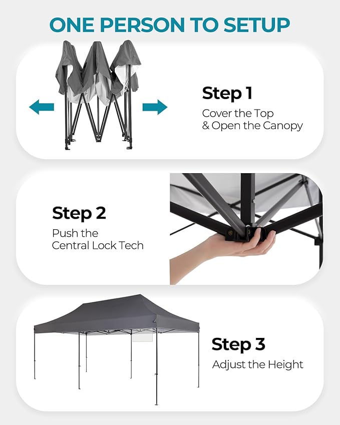10x20 Canopy Tent with Roller Bag, Easy Up Pop Up Tent, 300D Silver-Coating Outdoor Shelter, 4 Stakes & 4Sandbags & 4 Ropes, Grey