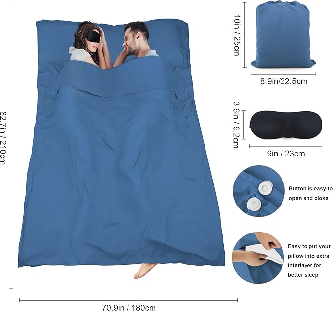 Sleeping Bag Liner,Travel Sheet & Adult Sleep Sack, Camping Sheets Travel Sleep Sack for Backpacking,Hotels & Hostels -Lightweight Single &Double Travel Sheet Camping Sheets