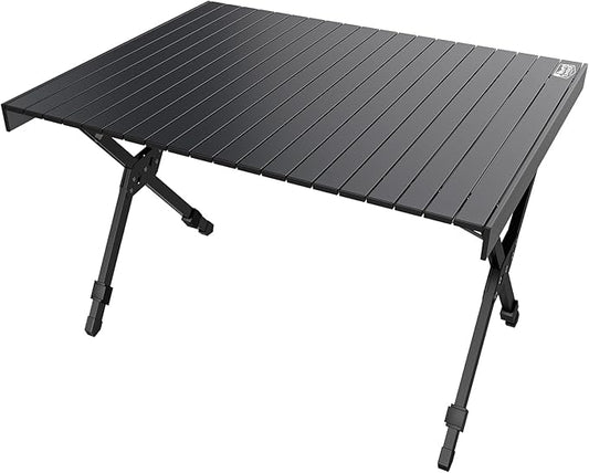 TIMBER RIDGE Folding Camping Table Adjustable Height, 4-6 Person Lightweight Aluminum Roll-up Table for Camping Outdoor Picnic BBQ Backyard Party Support 220 lbs, Black