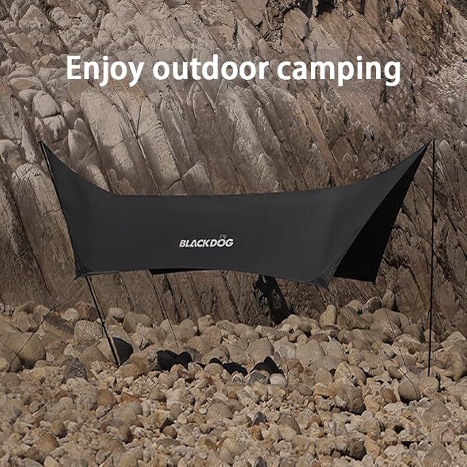 Blackdog Camping Tarp with Poles, 18x9.5 Ft Large Waterproof Camping Tent Canopy, 6-10 Person PU3000mm Shade Awning for Car Camp, Hammock Rain Fly, Outdoor, Picnic Backpacking