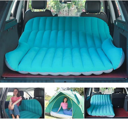 SUV Air Mattress Thickened and Double Side Flocked Travel Outdoor Mattress Back Camping Sleeping Pads for SUV Back Seat 4 Air Bags（Fruit Green and Space Gray）