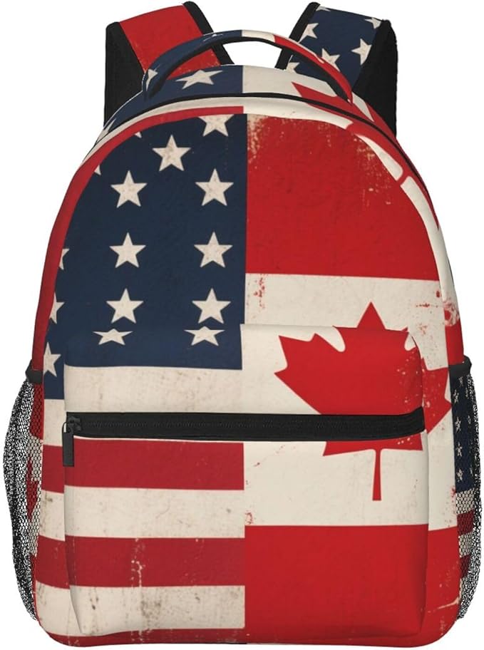 Lightweight Daypack Backpack for Sports Travel Running, Large Capacity Multipurpose Anti-Theft Bookbag, Usa America Ca Canada Flag Art Laptop Backpack Daypack