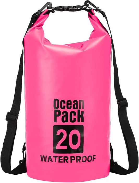 Waterproof Dry Bag, 20L Fit for Women Men Water Proof Bags Lightweight Dry Storage Floating Backpack with Whistle for Travel Backpacking Boating Kayaking (Rose Red)