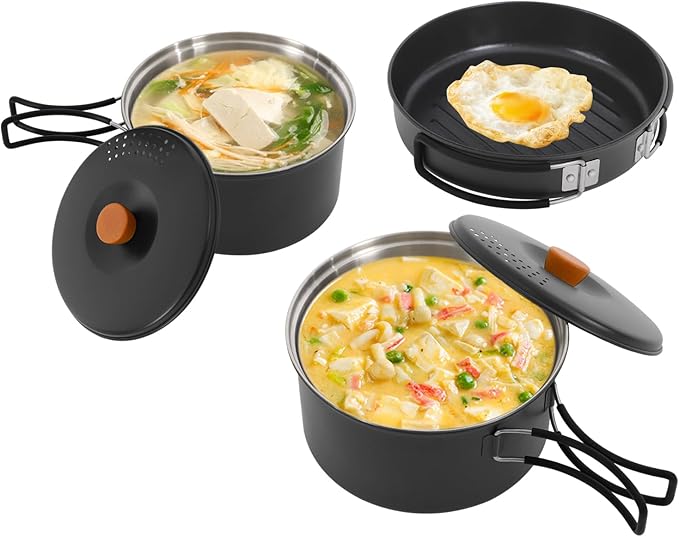 Camping Cookware Set Portable Camping Cooking Set 304 Stainless Steel Camping Pots and Pans Set Campfire Cooking Equipment with Storage Bag for Outdoor Camping Hiking Picnic for 2-3