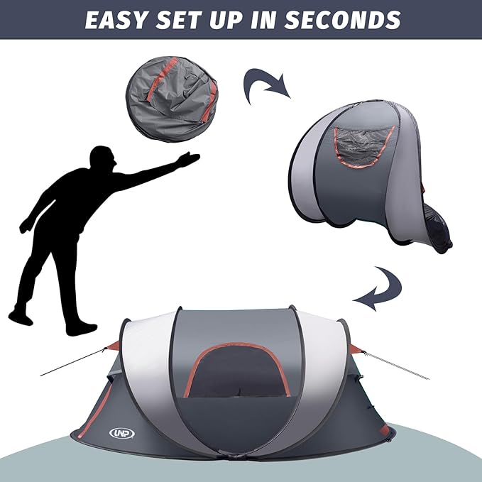 Pop-up Tent, 3 Person Camping Tent, Instant Portable Beach Tent, Easy Pop Up Shade Tents 2 Doors for Camping Hiking & Traveling with Carrying Bag