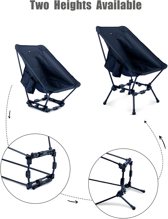 iClimb Two-Heights Light Compact Comfortable Camping Folding Beach Chair with Anti-Sinking Large Feet and Carry Bag
