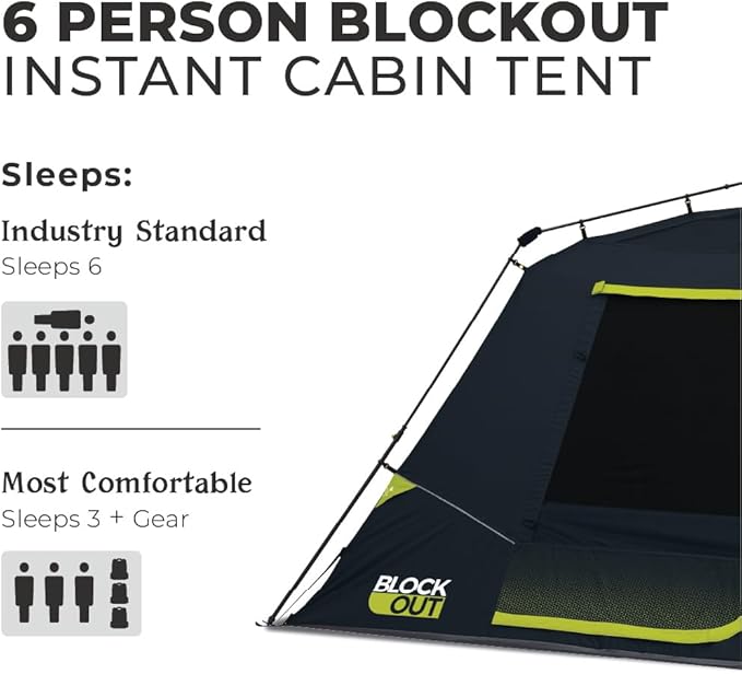 CORE Blackout 6 Person Instant Cabin Tent with Footprint and Tent Kit