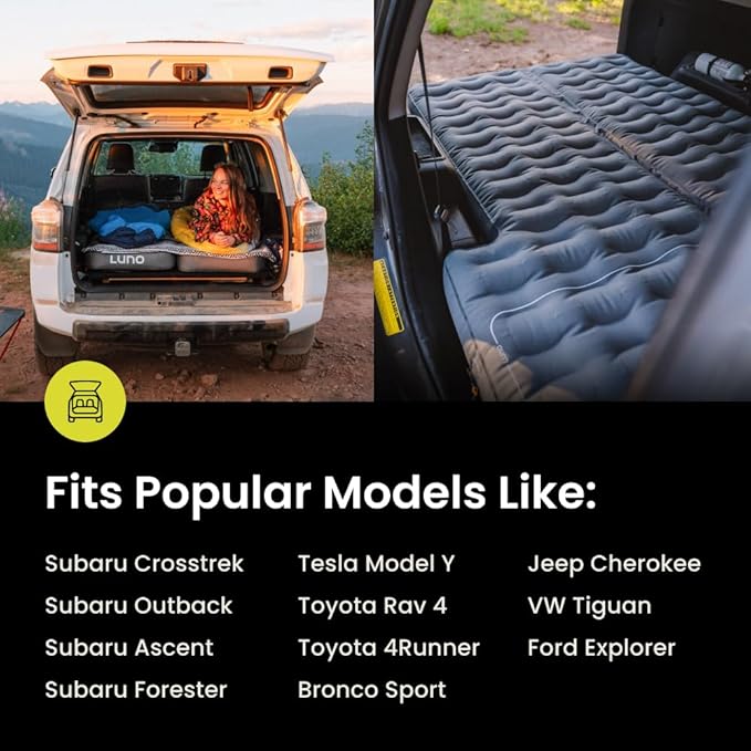 Luno Camp Air Mattresses 2.0 – Inflatable Car Bed w/Built-in Pump – Foldable Mattress & Sleeping Pad for Camping – Air Mattress for Tents – Durable Foam Camping Bed – Fits Ford Bronco Sport 2021+