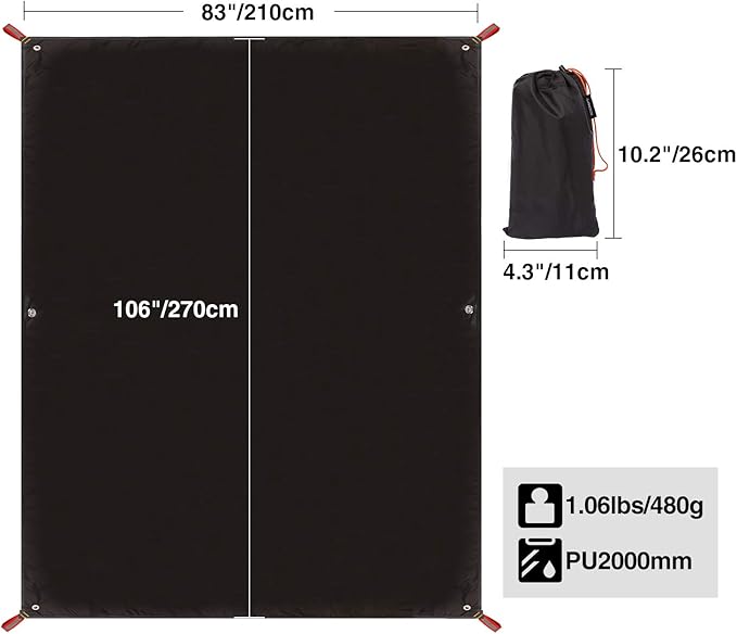 REDCAMP Waterproof Camping Tent Tarp - 36"x83", 4 in 1 Multifunctional Tent Footprint for Camping, Hiking and Survival Gear, Lightweight and Compact