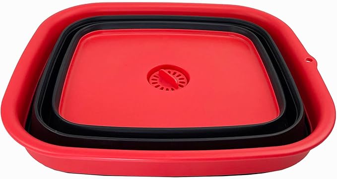 SAMMART 15L (3.9 Gallon) Collapsible Dishpan with Draining Plug - Foldable Washing Basin - Portable Dish Washing Tub - Camping & Space Saving Kitchen Storage Tray (Vermeil/Black)