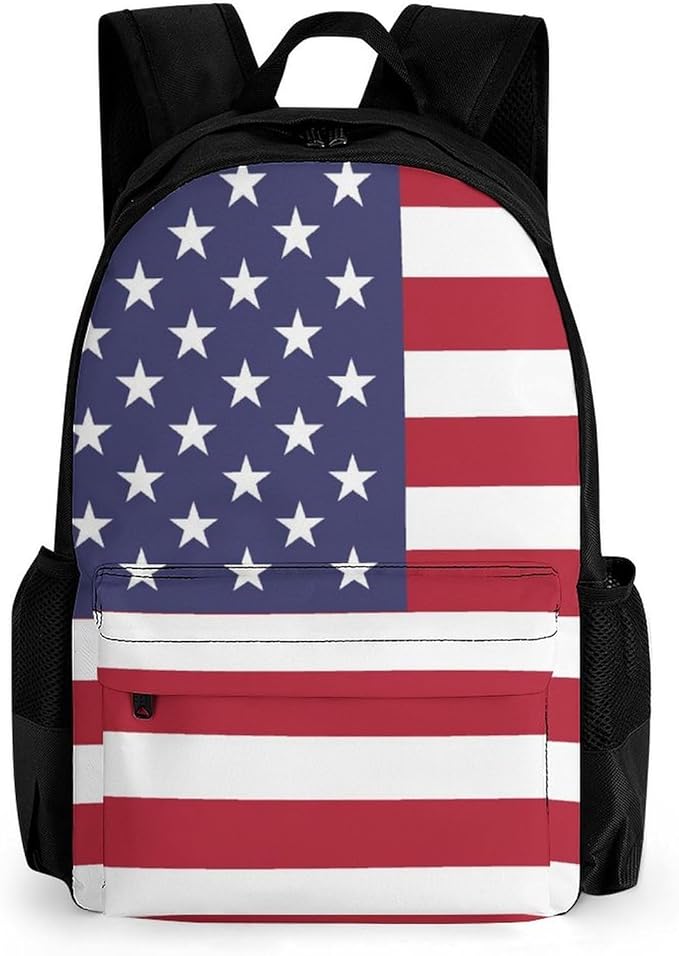 Men Women Lightweight American Usa Flag Backpack Large Capacity Carry On Bag With Padded Straps for Sports Work Walking Cycling