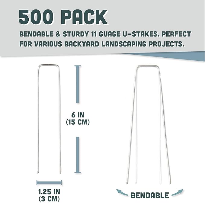Squirrel Products Galvanized Steel Redrawn Garden Stakes, 6 Inch Lawn Staples, 11 Gauge Stakes, 2.9mm 15x2.5x15cm – 500 Pack