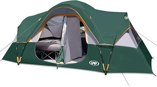 UNP Camping Tent 10-Person-Family Tents, Parties, Music Festival Tent, Big, Easy Up, 5 Large Mesh Windows, Double Layer, 2 Room, Waterproof, Weather Resistant, 18ft x 9ft x78in