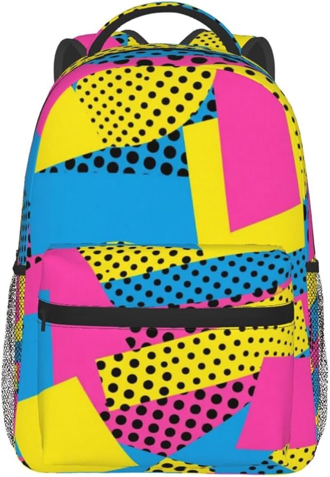 Men Women Lightweight Abstract Vintage Geometric Pattern Daypack Bookbag Big Capacity Carry On Bag With Side Pockets for Camping Travel Bicycle