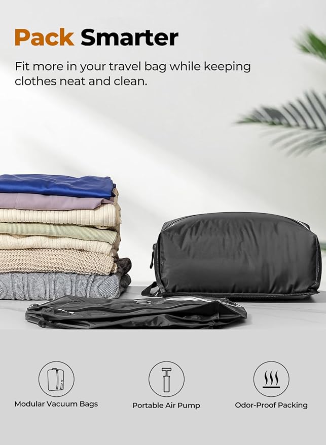 Vacuum Bags for Travel with Pump, Reusable Space Saver Bag, IP67 Waterproof Vacuum Packing Cubes for Travel Suitcases and Backpack (1PC + PUMP)