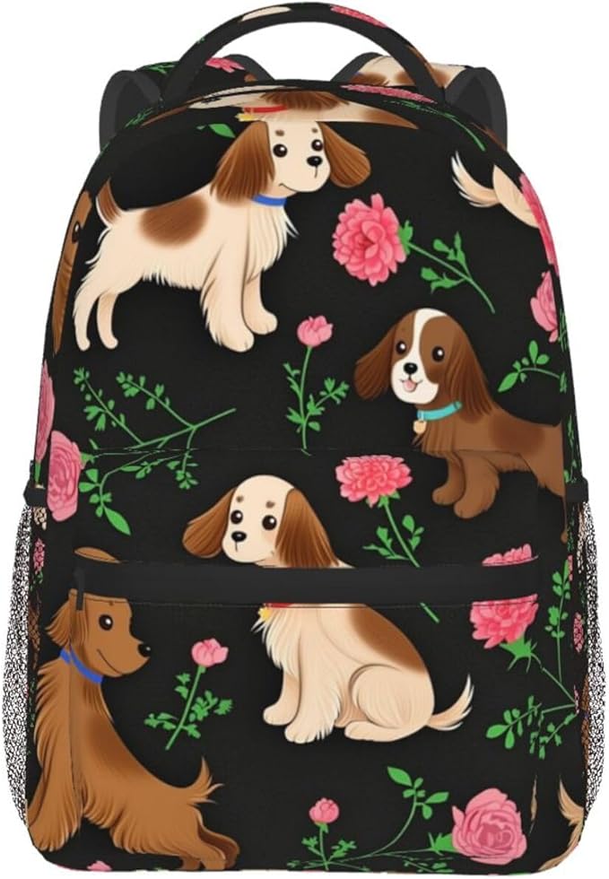 Rucksack Anti-Theft Multipurpose Big Capacity Carry On Bag, Cocker Spaniel Dog Flower Traveling Camping Backpack With Side Pockets