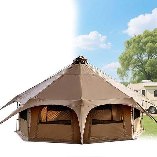 Octagon Tent, Canvas Bell Yurt Tent for Glamping. with Stove Jack Includes 8 Mesh Windows, Perfect for Outdoor Family Camping, Hunting Trips, and Year-Round Basecamps.