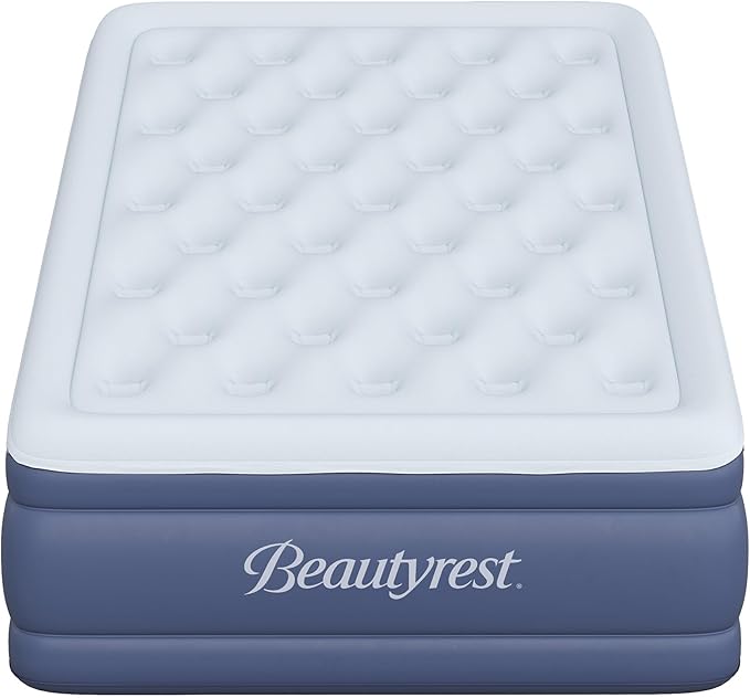 Beautyrest Supreme Air, Twin Size Air Mattress with Built-in Pump, Raised Inflatable Bed for Adults, Puncture-Resistant Vinyl, Auto Shut-Off, 650lb Support, Guest Bed, Camping Airbed, 3-Year Warranty