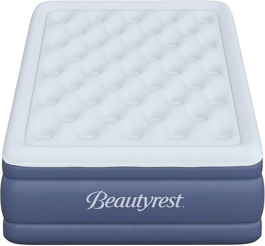 Beautyrest Supreme Air, Twin Size Air Mattress with Built-in Pump, Raised Inflatable Bed for Adults, Puncture-Resistant Vinyl, Auto Shut-Off, 650lb Support, Guest Bed, Camping Airbed, 3-Year Warranty