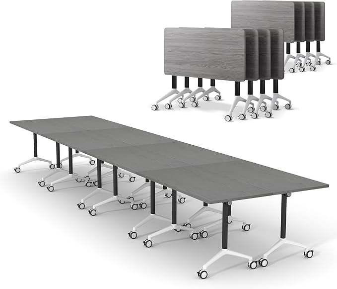 Folding Conference Table Flip-Top Rectangular Meeting/Training Table with Locking Casters,Mobile Nesting Design, 25mm E1 Scratch-Resistant Work Surface (8, 47.2 * 23.6 * 29.5 Inch)