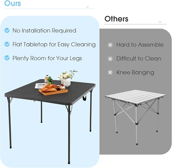 Goplus 34" Square Folding Card Table, Foldable Plastic Folding Tables, Portable Fold Up Table w/Handle, White Indoor Outdoor Utility Bi-Folding Commercial Table for Picnic, Party, Dining, Camping, BBQ