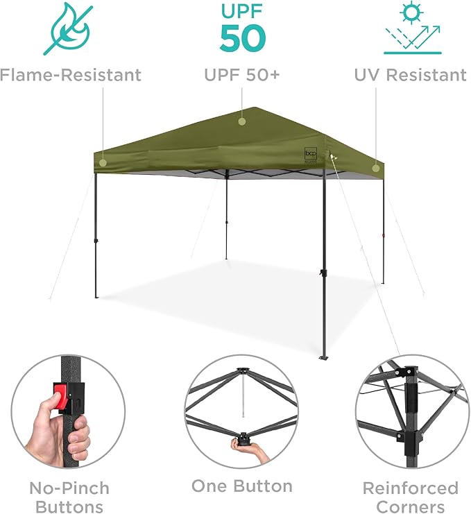Best Choice Products 12x12ft Pop Up Canopy Tent, Outdoor Shade, 1 Person 1 Minute Set Up, Carry Case, 4 Weight Bags - Olive Green