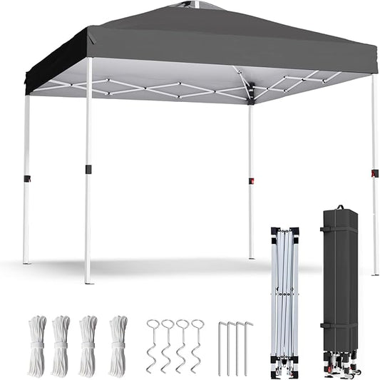 10x10 Pop Up Canopy, Heavy Duty Pop Up Tent with Carrying Bag for Easy Moving, Easy Up Canopy Tent for Parties, Events, Camping, Outdoor Gazebo with 420D PU Coated Waterproof Grey Fabric