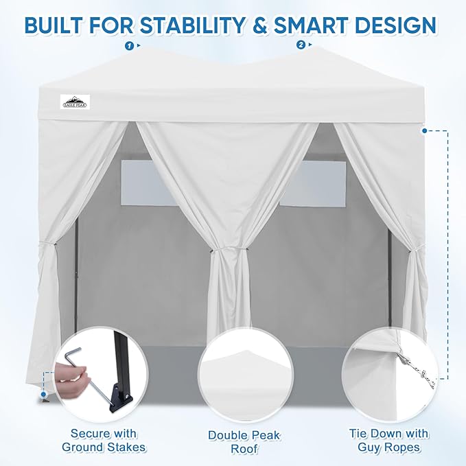 EAGLE PEAK Outdoor Changing Room 8x4, 2 Room Pop Up Portable Changing Room, Sun Shelter, Pop Up Changing Tent for Beach or Pool, Portable Dressing Room for Photoshoots (White)