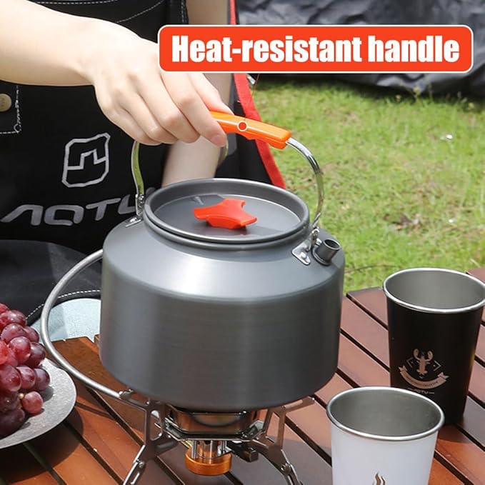 MiOYOOW Camping Kettle, 1.1L Aluminum Stovetop Tea Kettle with Anti-Scald Handle, Portable Coffee Pot for Outdoor Hiking Camping Picnic Traveling