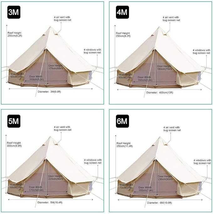 UNISTRENGH 4 Seasons Large Luxury Bell Tents Glamping Waterproof Cotton Canvas Yurt Family Tents for Outdoor Camping Hiking Birthday Party