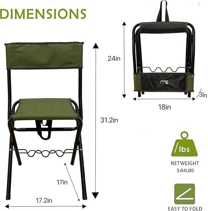 LEADALLWAY Fishing Chair with Rod Holder Portable Folding Camping Stool Small Chair (Green Large)