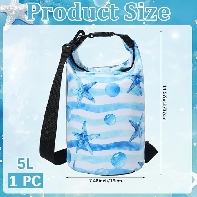Floating Waterproof Dry Bag Backpack 5L Lightweight Ocean Starfish PVC Roll Top Dry Bag Sack for Kayaking Boating Camping Fishing Swimming Beach Rafting Hiking Outdoor Activities