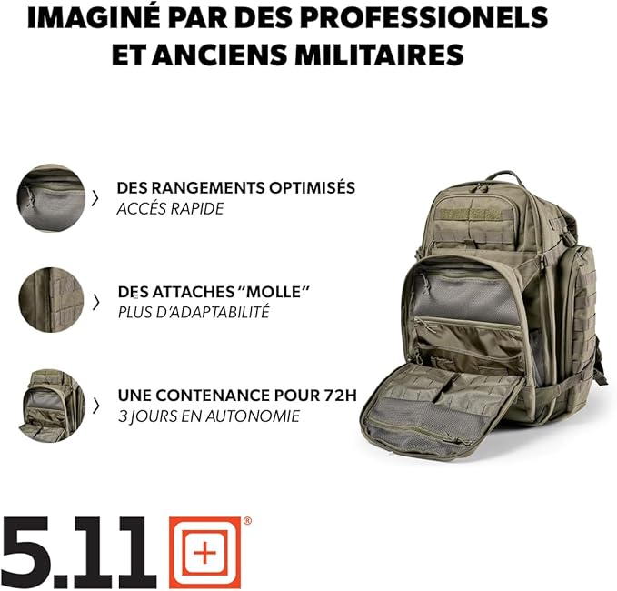 5.11 Tactical Backpack, RUSH 72 2.0 Military Survival Molle Back Pack with Laptop Compartment, Large, 55L, Style 56565ABR