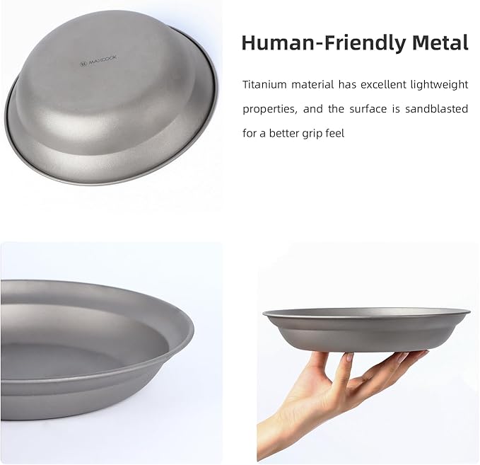 Pure Titanium Camping Plate 8.26 inch Ultralight Metal Dish Plate Backpacking Deep Plate for Hiking Kitchen