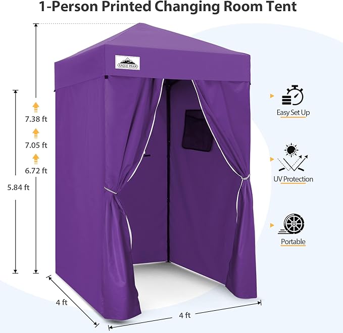 EAGLE PEAK Flex Compact 4x4 Pop-up Canopy Changing Room, Portable Dressing Room, Privacy Changing Tent for Indoor Fashion Photoshoots, Camping, or Pool, Purple