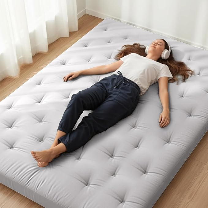 ZonLi Japanese Floor Futon Mattress Full Size 75"x 54", 100% Cotton Cover 4'' Thicken Tatami Mattress, Foldable Sleeping Pad, Portable Dormitory Tatami Mat, Roll Up Floor Lounger Bed for Adult